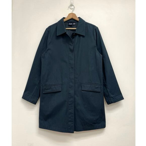 Vintage GAP Navy Minimalist Trench Mac Coat Cotton Relaxed Boxy Normcore - Large - Picture 1 of 8